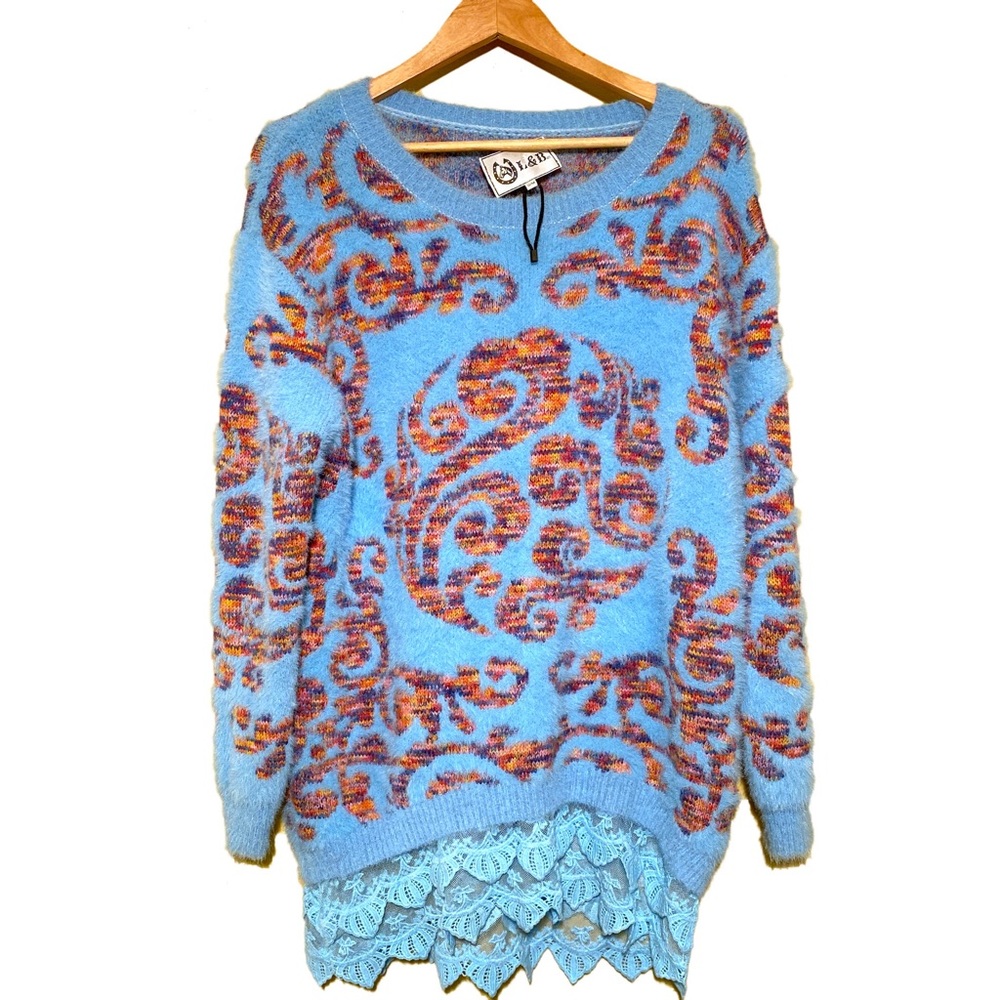 Lucky & Blessed Oversized Western Sweater Lace S/M